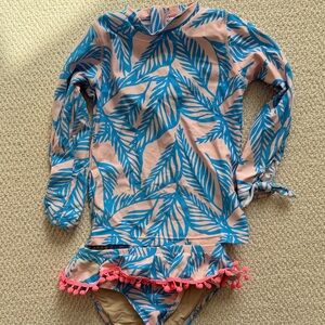 Tropical Blue Leaf Kids Rashguard Set